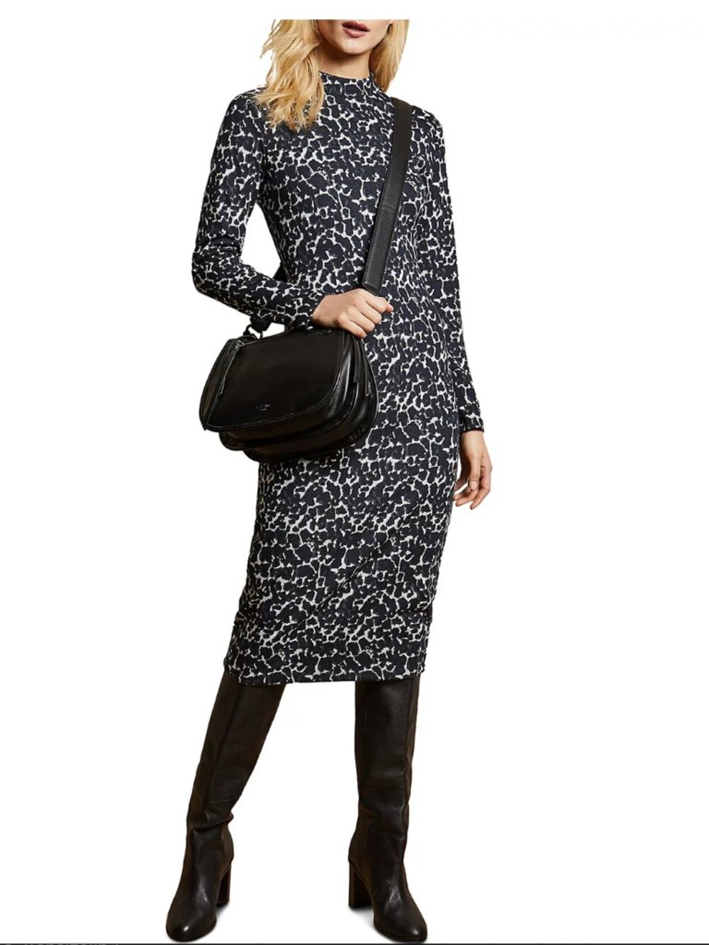 Ted Baker Blue Liniee Leopard-Print Sweater Midi Dress Size 3 (US 8)